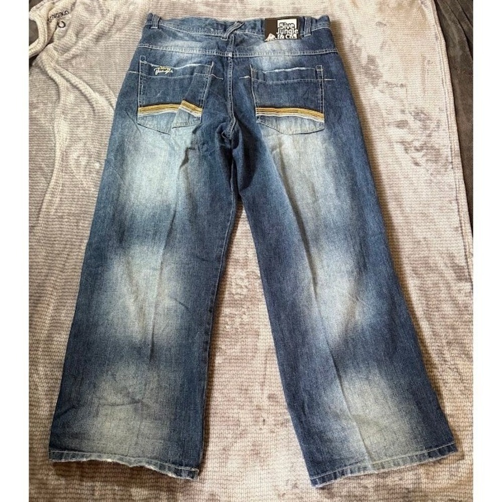 5ive Jungle & Co Mens Wide Leg Baggy Jeans Blue Light Wash Y2K Hip Hop 38X30